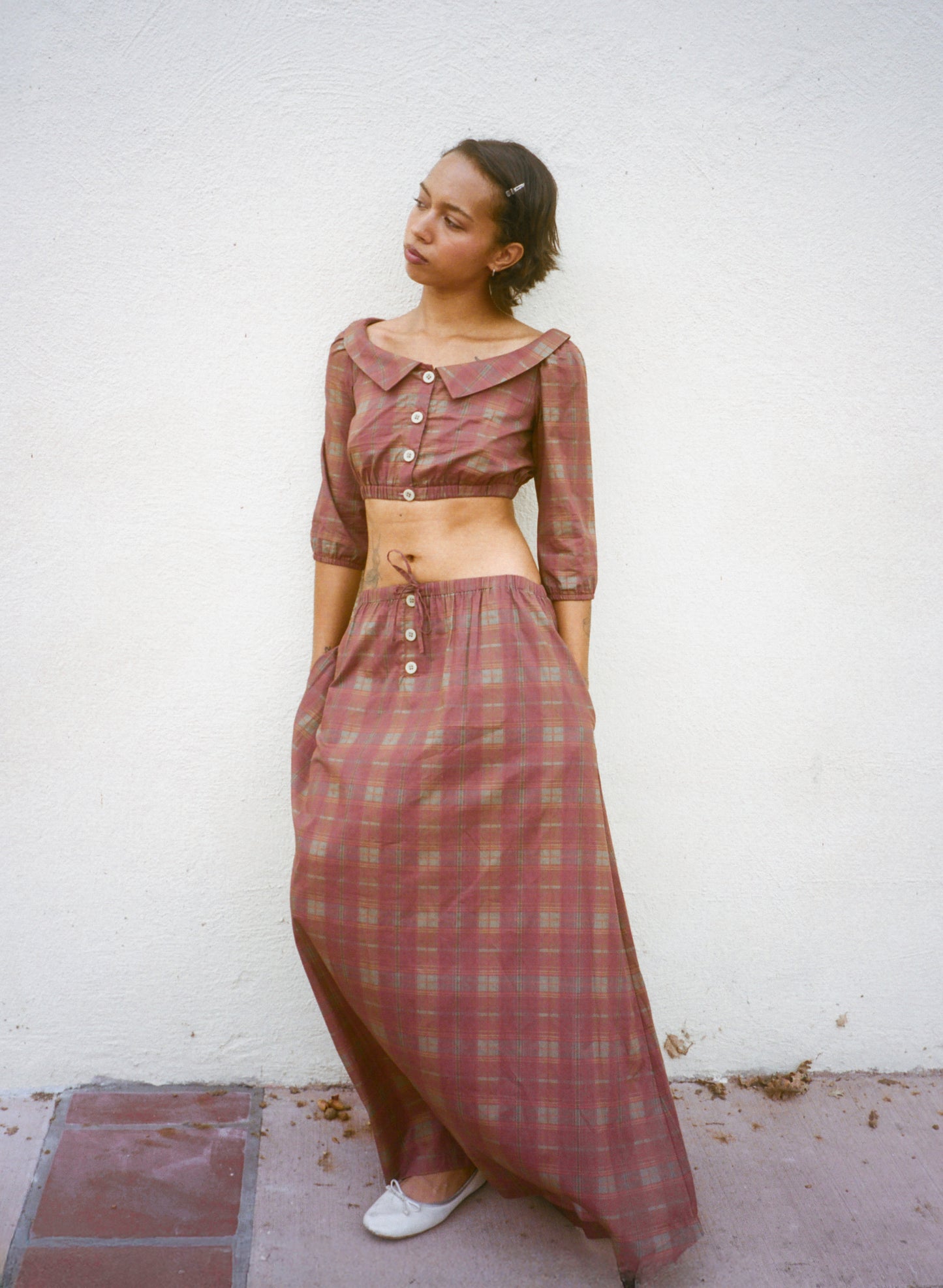 Plaid Cropped Blouse
