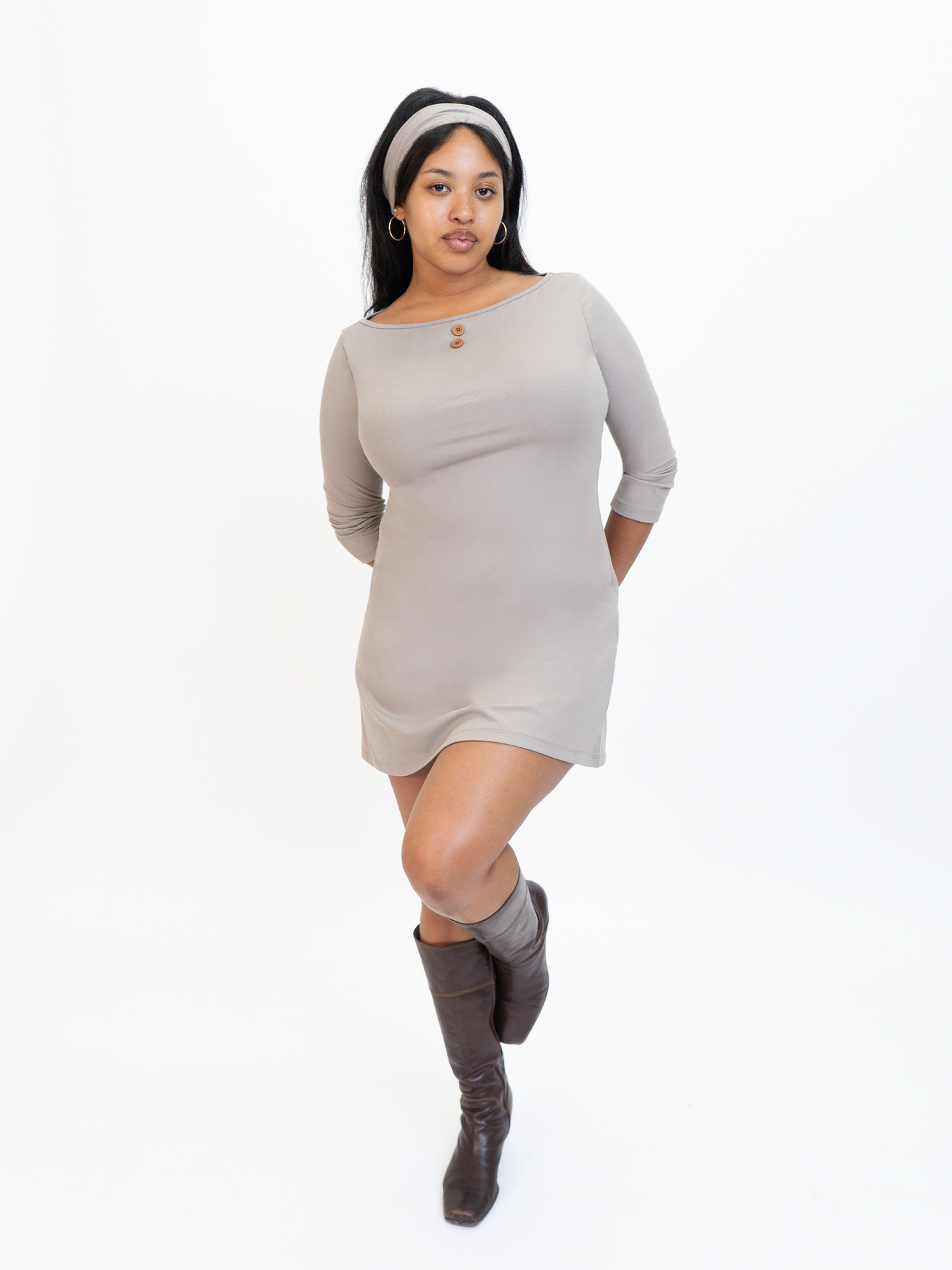 3/4 Sleeve Boat Neck Dress