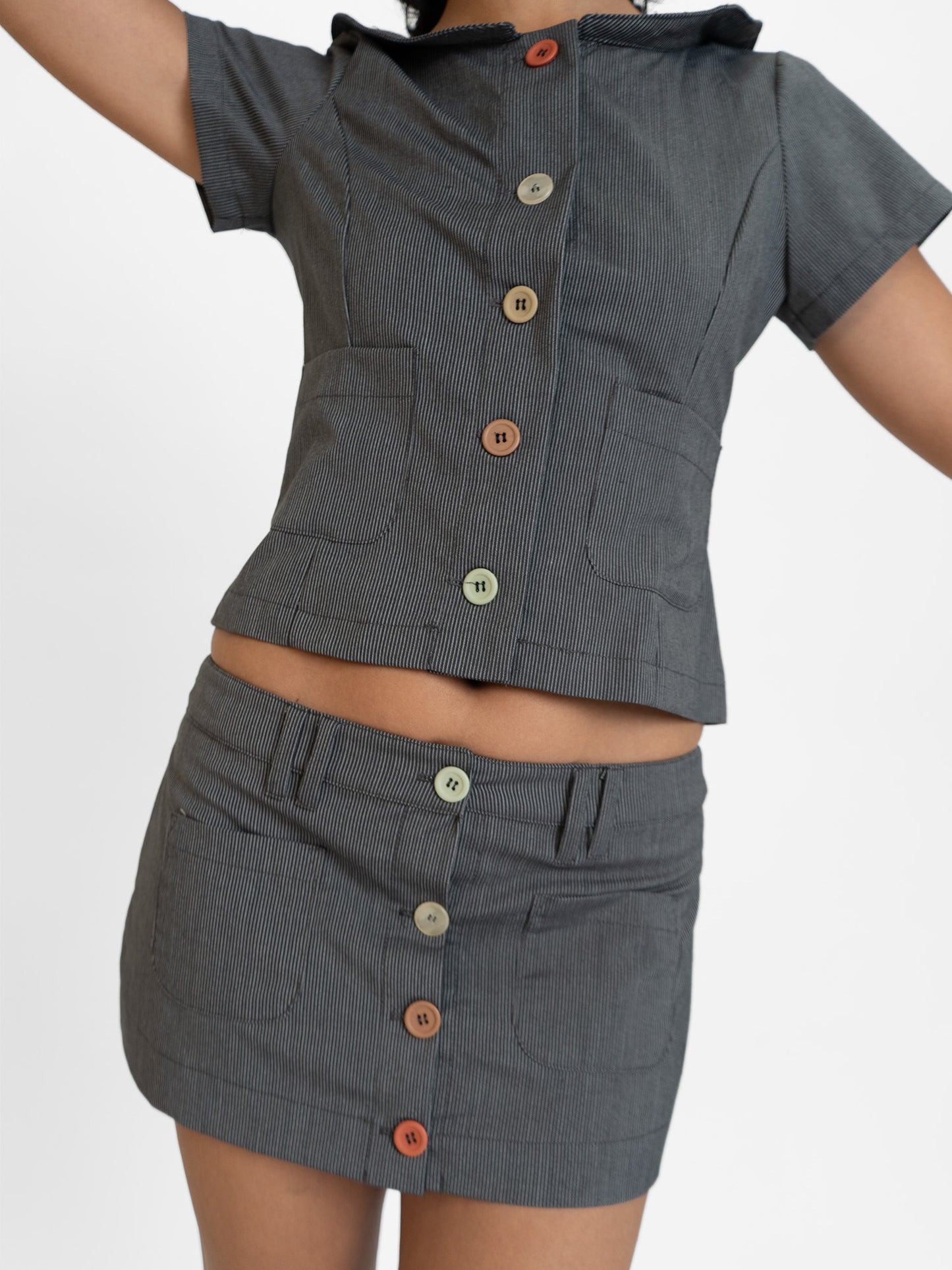Button Suit Mini Skirt