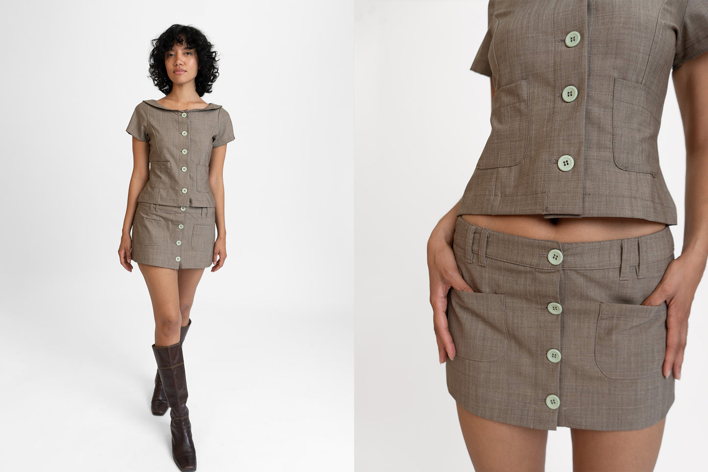 Button Suit Mini Skirt