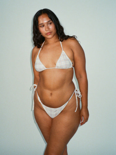 Oddli Classic Bikini Top - cream plaid