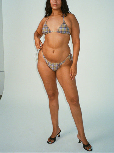 Oddli Classic Bikini Top - blue green plaid