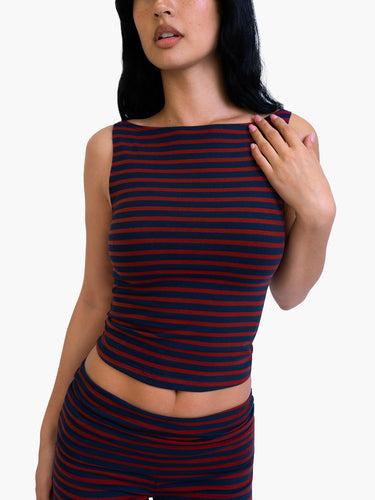 Oddli Sleeveless Top - navy and red stripe