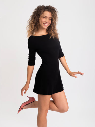Knit 3/4 Sleeve Boatneck Dress
