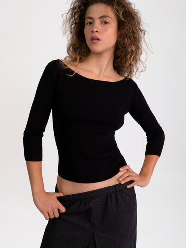 Knit 3/4 Sleeve Boatneck Top