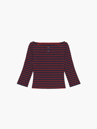Oddli 3/4 Sleeve Boat Neck Top - navy and red stripe