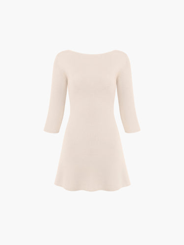 Oddli Knit 3/4 Sleeve Boat Neck Dress - cream