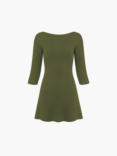 Knit 3/4 Sleeve Boat Neck Dress