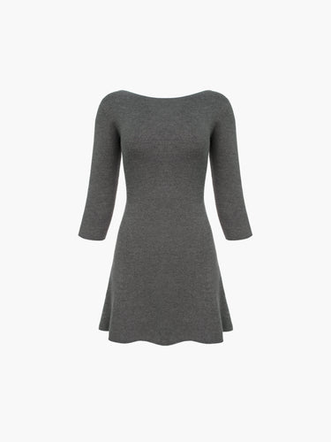 Oddli Knit 3/4 Sleeve Boat Neck Dress - grey