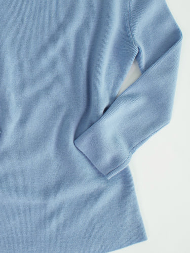 Oddli Knit 3/4 Sleeve Boatneck Top - light blue