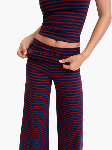 Oddli Wide Leg Pant - navy and red stripe