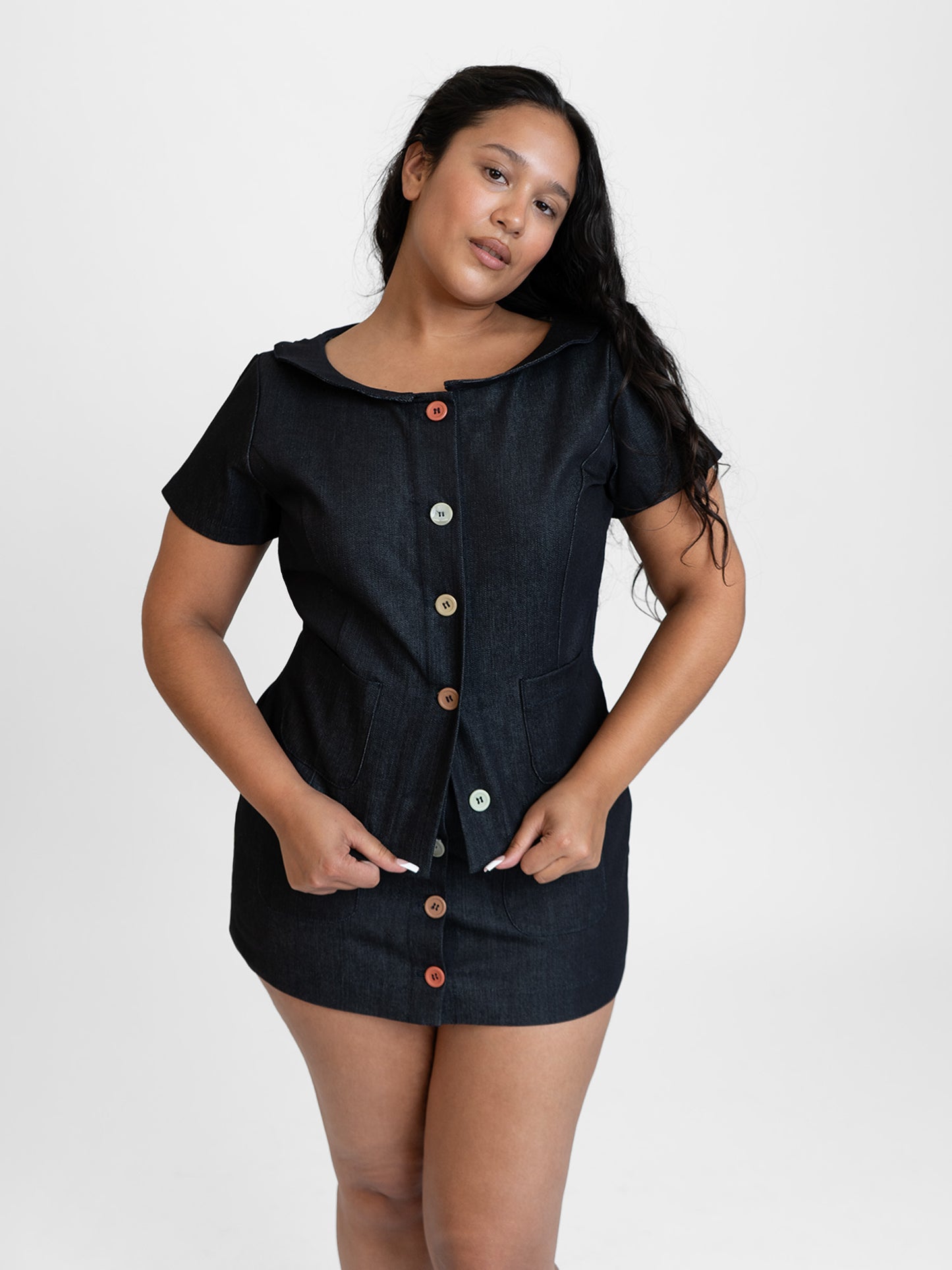 Button Suit Mini Skirt in Denim (preorder)