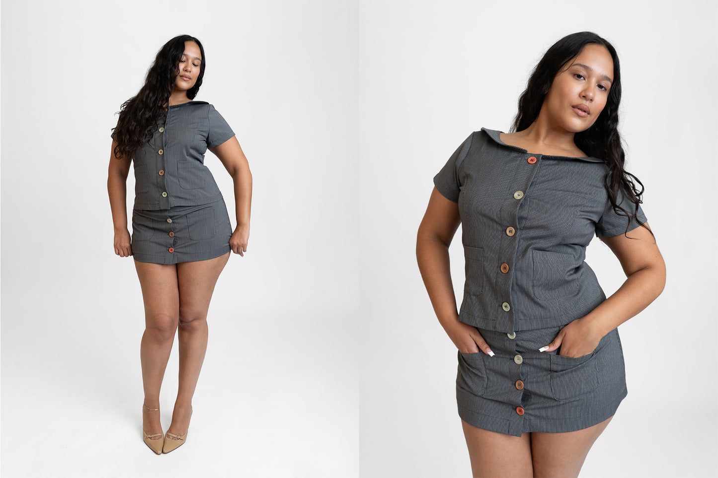 Button Suit Mini Skirt