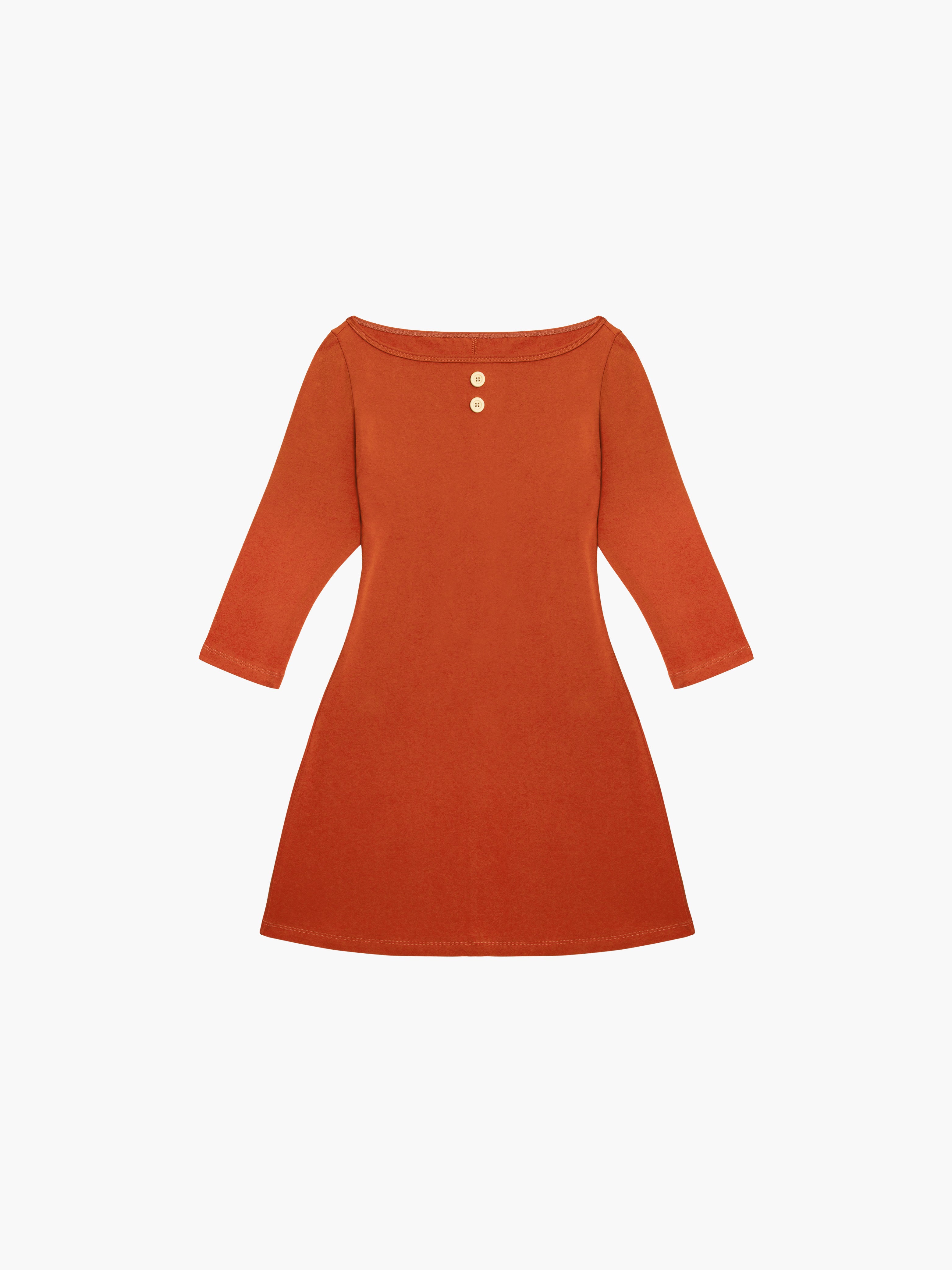 3/4 Sleeve Boat Neck Dress Red Orange / XS 3/4 Sleeve Boat Neck Dress Red Orange / XS