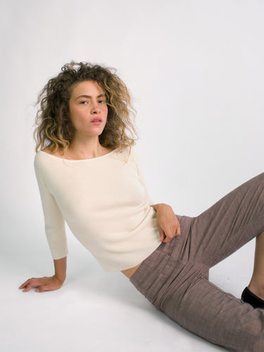Knit 3/4 Sleeve Boat Neck Top
