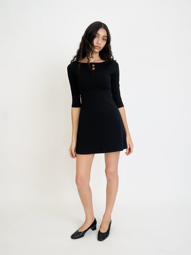 Oddli 3/4 Sleeve Boat Neck Dress - black