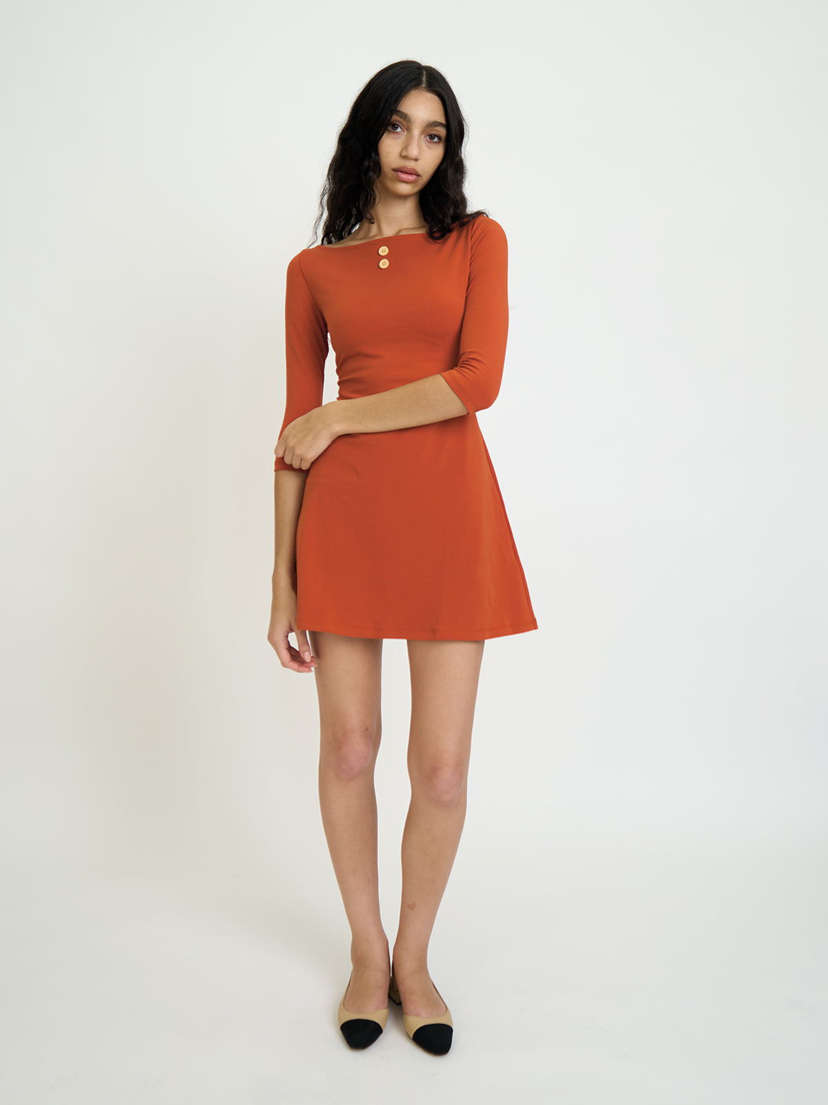 orange formal dress with sleeves 3/4 Sleeve Boat Neck Dress Navy / XXL