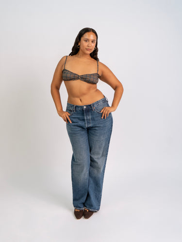 Oddli Oddli Plaid Bralette - dark green plaid