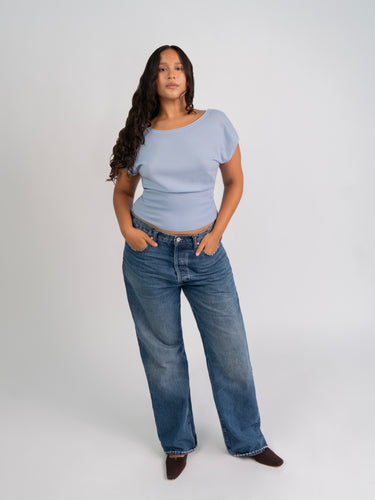 Oddli Dolman Knit Top - light blue