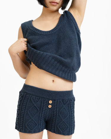 Oddli Cable Knit Mini Shorts - blue