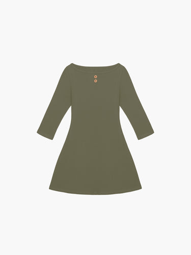 Oddli 3/4 Sleeve Boat Neck Dress - olive green