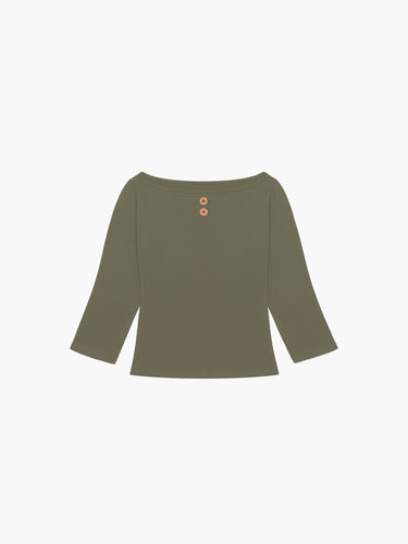 Oddli 3/4 Sleeve Boat Neck Top - olive green