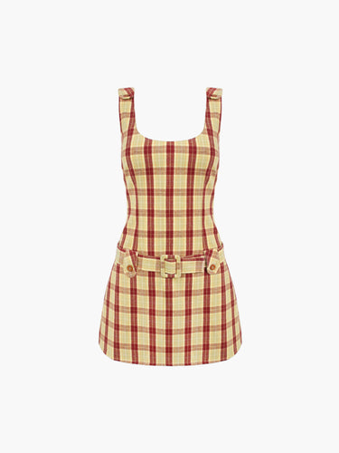 Oddli Belted Mini Dress - willa plaid