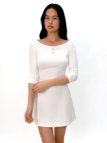 Oddli 3/4 Sleeve Boat Neck Dress - cream