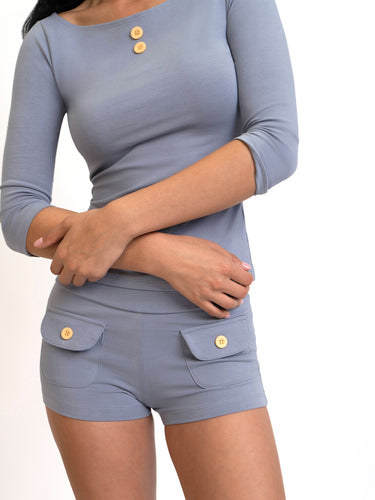 Oddli 3/4 Sleeve Boat Neck Top - light blue