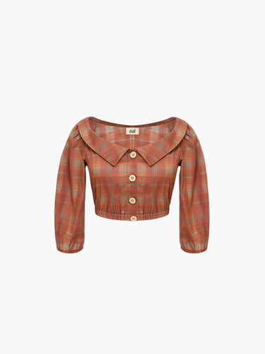 Oddli Plaid Cropped Blouse - red plaid