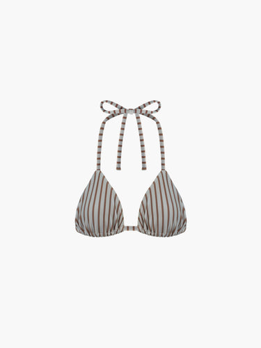 Oddli Classic Bikini Top - blue brown stripe