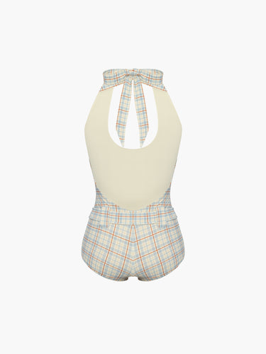 Oddli Halter One Piece - cream plaid
