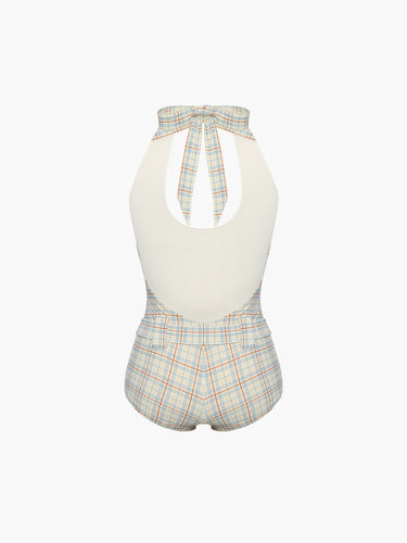 Oddli Halter One Piece - cream plaid