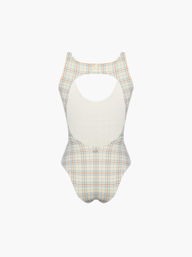 Oddli Button One Piece - cream plaid