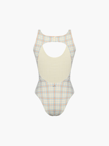 Oddli Button One Piece - cream plaid