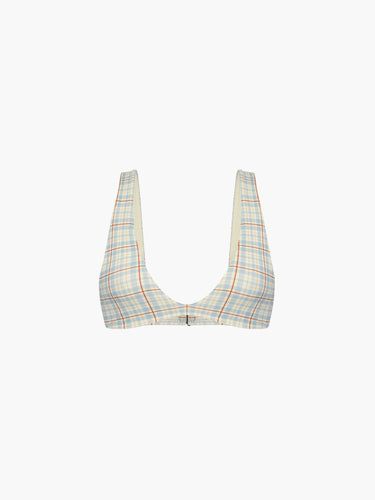 Oddli Scoop Neck Bikini Top - cream plaid