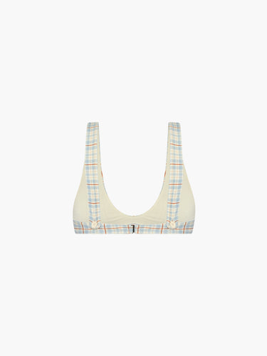 Oddli Scoop Neck Bikini Top - cream plaid