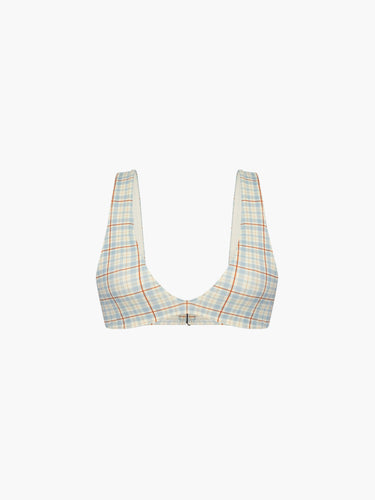 Oddli Scoop Neck Bikini Top - cream plaid