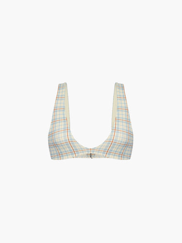 Oddli Scoop Neck Bikini Top - cream plaid