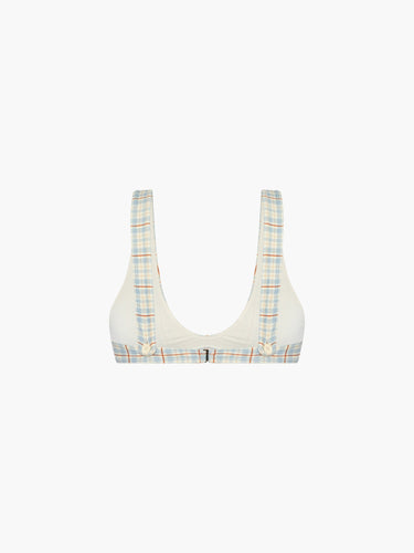 Oddli Scoop Neck Bikini Top - cream plaid