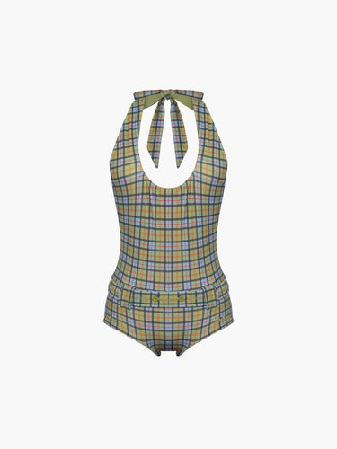 Oddli Halter One Piece - blue green plaid