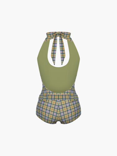 Oddli Halter One Piece - blue green plaid