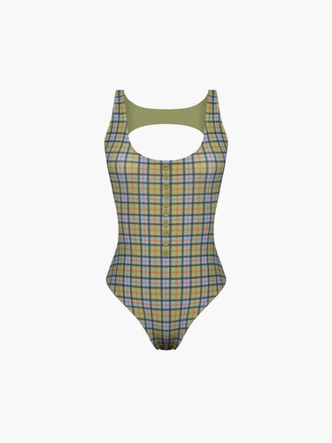 Oddli Button One Piece - blue green plaid