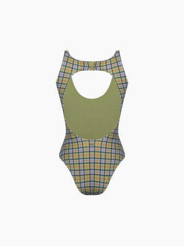 Oddli Button One Piece - blue green plaid
