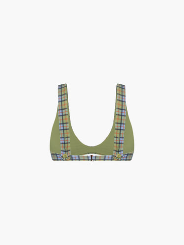 Oddli Scoop Neck Bikini Top - blue green plaid