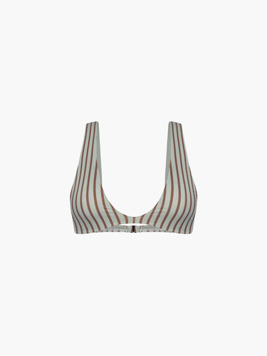 Oddli Scoop Neck Bikini Top - blue brown stripe