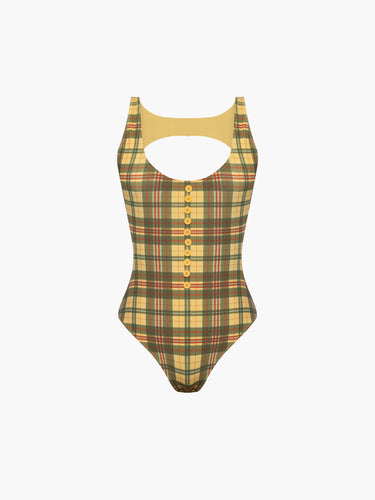 Oddli Button One Piece - yellow green plaid
