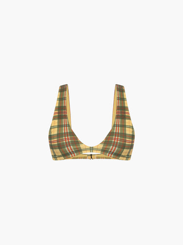 Oddli Scoop Neck Bikini Top - yellow green plaid