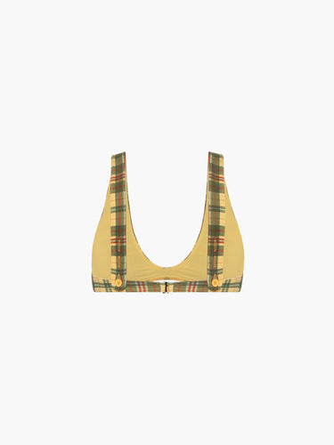 Oddli Scoop Neck Bikini Top - yellow green plaid