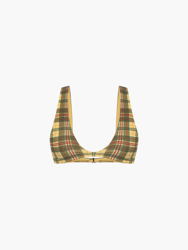 Oddli Scoop Neck Bikini Top - yellow green plaid